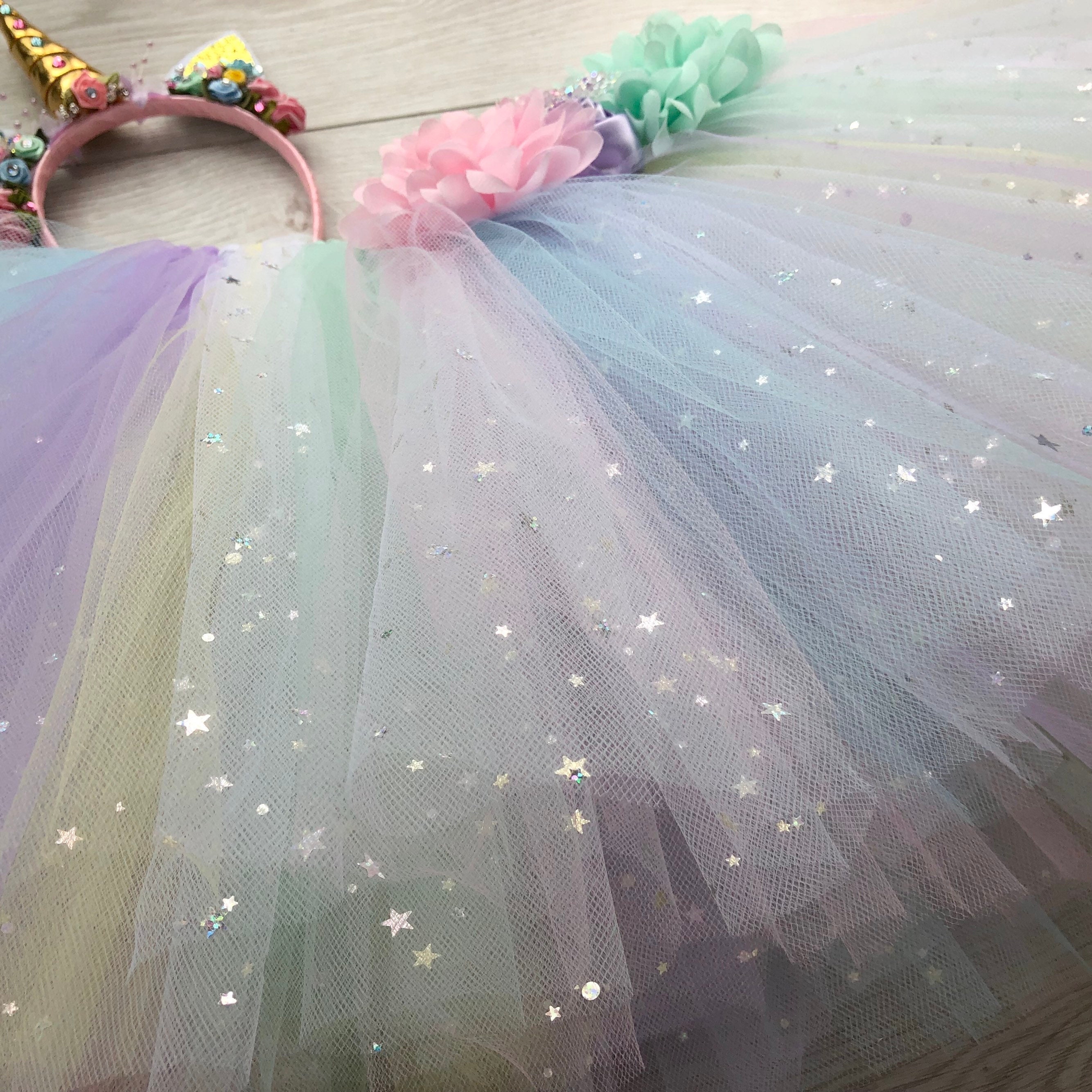 Unicorn pastel tulle tutu skirt headband ears horn headset | Etsy
