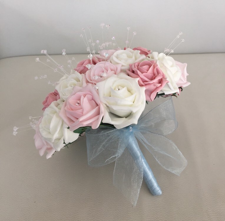 Blush Vintage Pink and Blue Artificial Wedding Flowers Rose | Etsy
