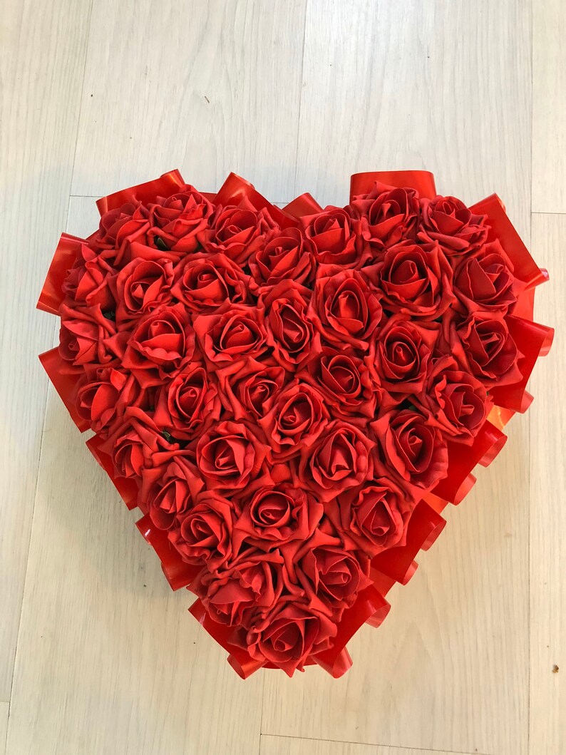 Red Rose Heart Wreath Artificial Flowers Funeral Memorial Gift Etsy UK