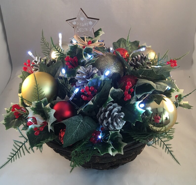 Christmas Wicker Hanging Basket Artificial Flowers With Etsy
