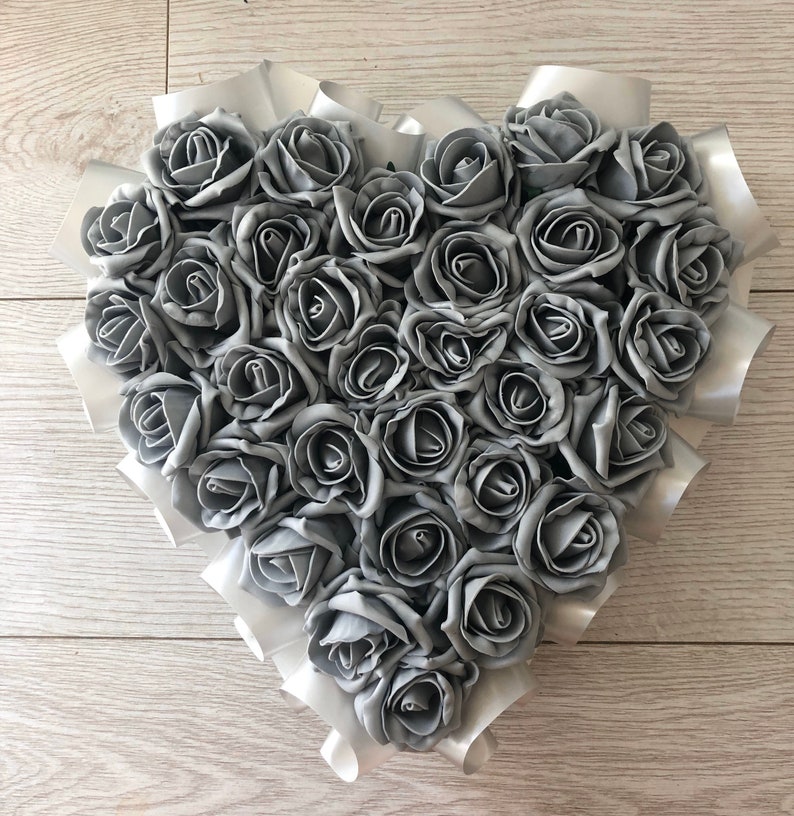 Silver Grey Rose Heart Wreath Artificial Flowers funeral Etsy