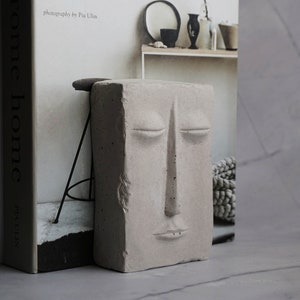 Abstract Concrete Bookend | Contemporary Piece of art | Shelf Decor | Face