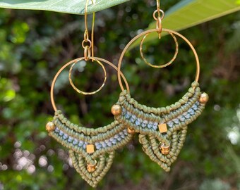 Hoop Boho Earrings Long Earrings Macrame Jewelry Iris Mishly Micro Macrame Macrame Earrings Indian Jewelry Gypsy Statement Earrings