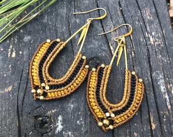Hoop Boho Earrings Long Earrings Macrame Jewelry Iris Mishly Micro Macrame Macrame Earrings Indian Jewelry Gypsy Statement Earrings