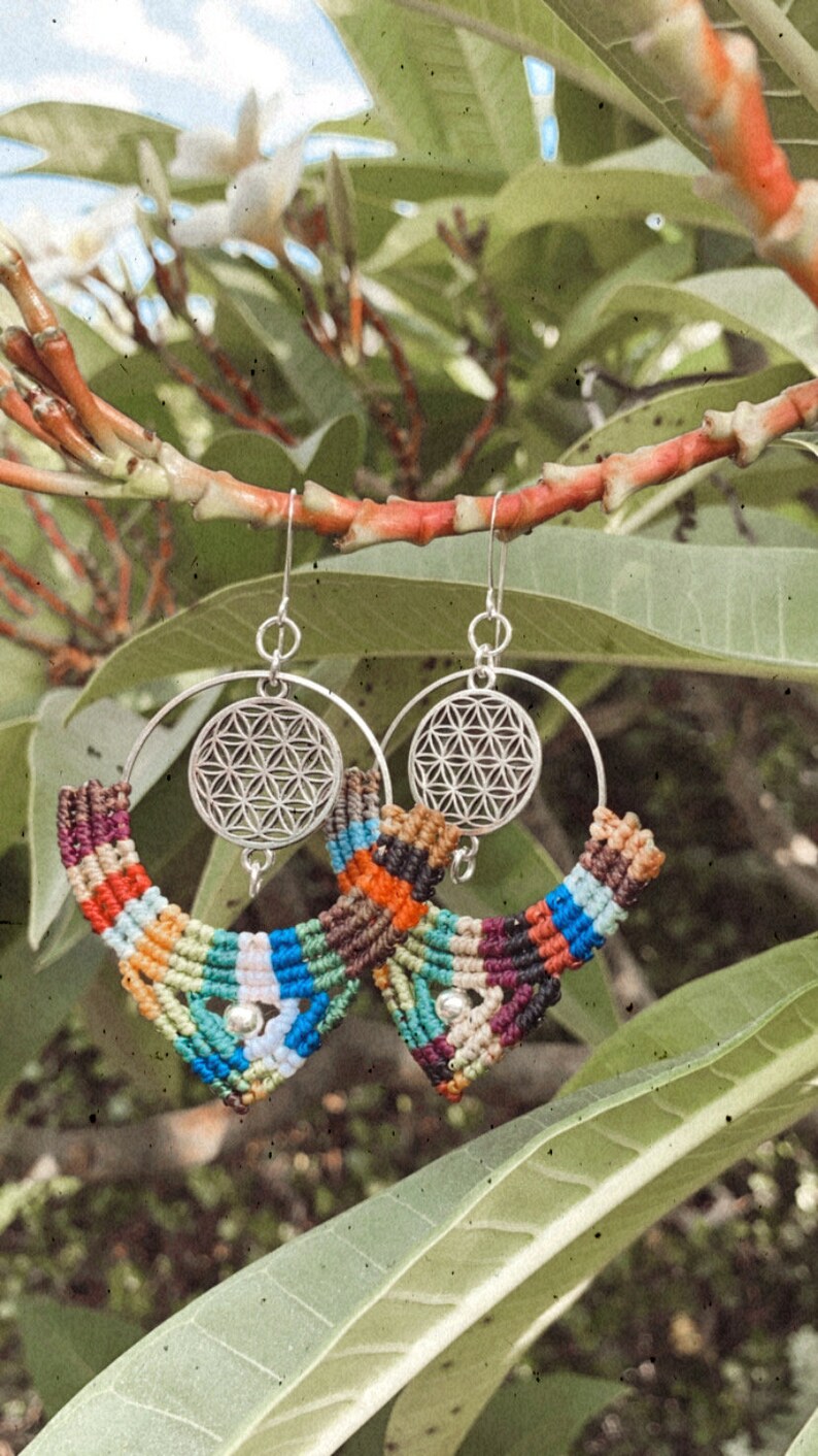 Hoop Boho Earrings Long Earrings Macrame Jewelry Iris Mishly Micro Macrame Macrame Earrings Indian Jewelry Gypsy Statement Earrings