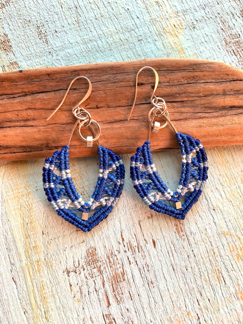 Blue Bohemian Earrings Statement Earrings Dangle Earrings Macrame Jewelry Hippie Earrings Micro Macrame Marquise Macrame Earrings