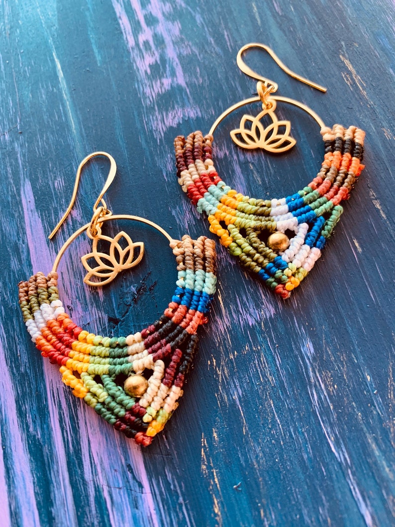 Hoop Boho Earrings Long Earrings Macrame Jewelry Iris Mishly Micro Macrame Macrame Earrings Indian Jewelry Gypsy Statement Earrings