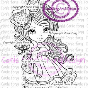 digital stamp, digi stamp, Digistamp, Bow Tie In My Hair by Conie Fong, girl, scrapbooking, coloring page