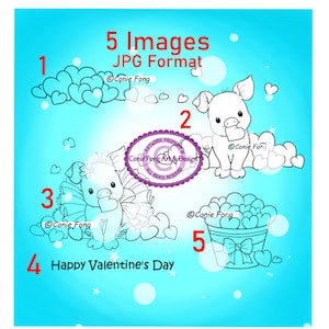 Digital Stamp, Digi Stamp, Digistamp, Lulu and Lonny Bundle of Love Bundle by Conie Fong, Coloring Page, Pig, Birthday, Valentine, Love