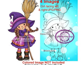Digital Stamp, Digi Stamp, digistamp, Broomstick Emily Witch by Conie Fong, Halloween, broom, girl