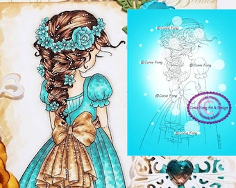 VENTE- Timbre numérique, Timbre Digi, digistamp, Tresses dans mes cheveux par Conie Fong, Coloriage, fille, fleur, robe, page couleur, doux seize