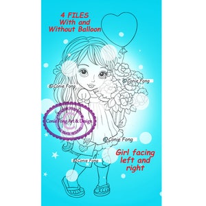 Digital Stamp, Digi Stamp, digistamp, Susie Sunshine by Conie Fong, girl flowers, birthday, Mother's Day, Valentine, balloon, love, sympathy image 1