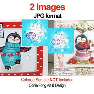 Digital Stamp, Digi Stamp, digistamp, Penguin Bundle of Love & Penguin Heart Strings,  Valentine's, Mother's Day, Birthday, Christmas