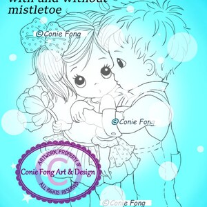 Digital Stamp, Digi Stamp, digistamp, First Kiss 2 files by Conie Fong, valentines, love, Christmas, coloring page, boy, girl image 2