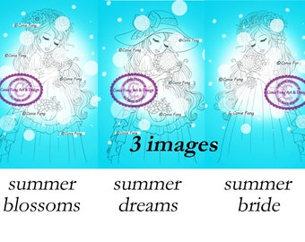 Digital Stamp, Digi Stamp, digistamp, Summer Bride Dreams Blossom Bundle Conie Fong, Coloring Page, girl, flower, birthday, Mother's Day