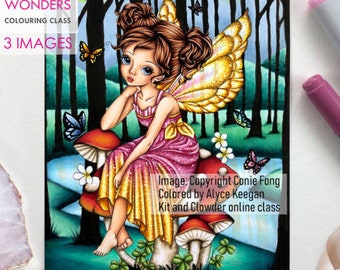 Kit and Clowder Digital Stamp, Digi Stamp, digistamp, Sitting Pretty on Mushroom by Conie Fong, Girl, Fairy, fantasy, butterfly