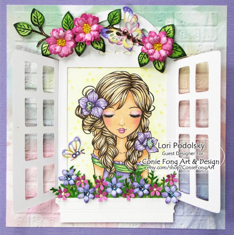 Digital Stamp, Digi Stamp, digistamp, Alanna by Conie Fong, Coloring Page, girl, flower, orchid, birthday, braids image 5