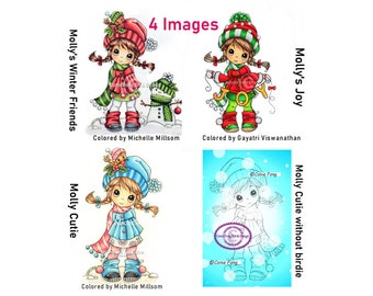 Digital Stamp, Digi Stamp, digistamp, 4 images Molly Winter Bundle Conie Fong, Christmas, Winter, snowman, Joy, coloring page, children