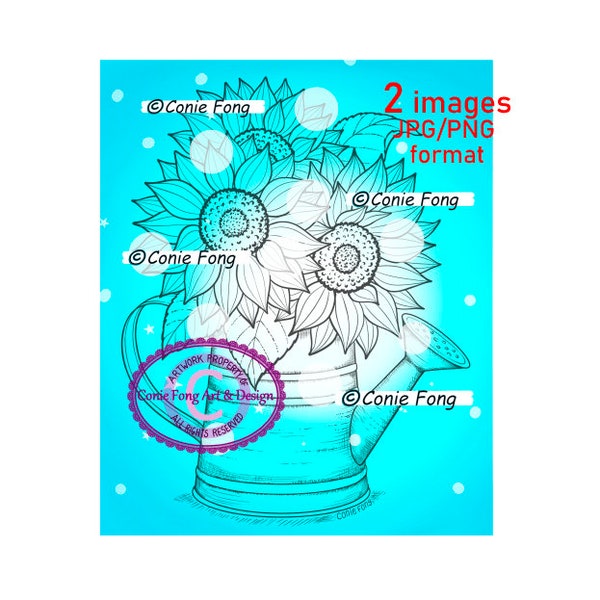 Digital Stamp, Digi Stamp, Digistamp, Conie Fong, Sunflower Bouquet, flowers, Coloring Page, birthday, mother's day, get well, sympathy