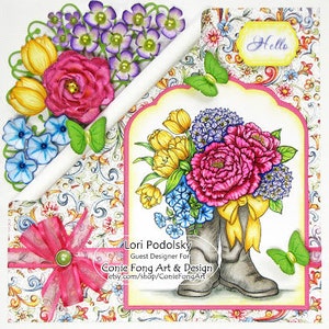 Digital Stamp, Digi Stamp, Digistamp, Conie Fong, flowers, bouquet, boot, Coloring Page, birthday, mother's day, get well, sympathy image 3