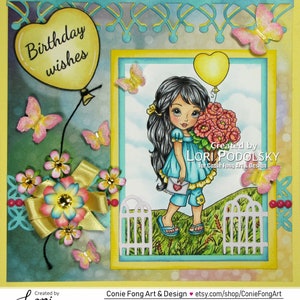 Digital Stamp, Digi Stamp, digistamp, Susie Sunshine by Conie Fong, girl flowers, birthday, Mother's Day, Valentine, balloon, love, sympathy image 3