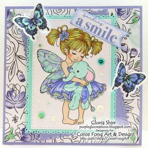 Digital Stamp, Digi Stamp, digistamp, Emma and Ellie With Wings by Conie Fong, Girl, Fairy, elephant, fantasy, children, coloring page image 3