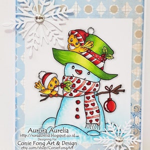 SALE Digital Stamp, Digi Stamp, digistamp, Snowman and Birdie Friends by Conie Fong, Christmas, Winter, Bird, coloring page, children image 6