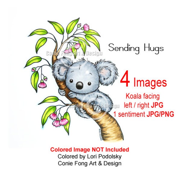 Digital Stamp, Digi Stamp, digistamp, Eucalyptus Tree Koala and Sentiment Bundle by Conie Fong, Birthday, baby, bear, coloring page