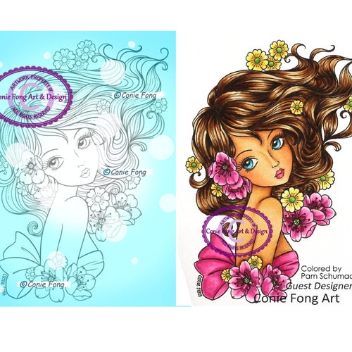 Digital Stamp, Digi Stamp, digistamp,  Leilani by Conie Fong, Coloring Page, girl, flower, scrapbooking
