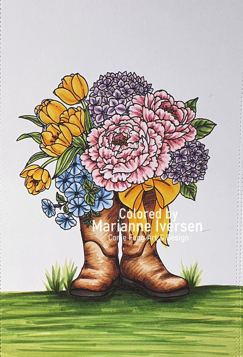 Digital Stamp, Digi Stamp, Digistamp, Conie Fong, flowers, bouquet, boot, Coloring Page, birthday, mother's day, get well, sympathy image 2