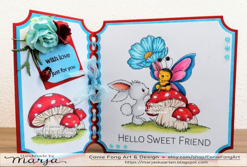 Digital Stamp, Digi Stamp, Digistamp, Hello Little Friend Bundle by Conie Fong Bunny, Rabbit, butterfly, Thinking of you, Birthday, Mushroom image 3