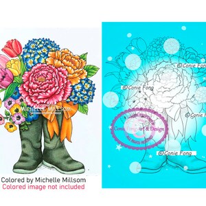 Digital Stamp, Digi Stamp, Digistamp, Conie Fong, flowers, bouquet, boot, Coloring Page, birthday, mother's day, get well, sympathy