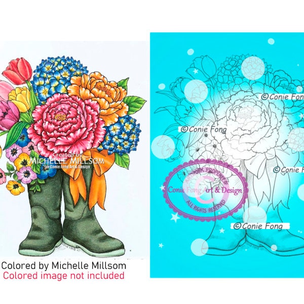 Digital Stamp, Digi Stamp, Digistamp, Conie Fong, flowers, bouquet, boot, Coloring Page, birthday, mother's day, get well, sympathy