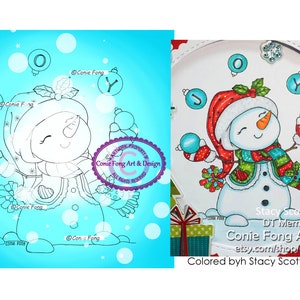 Digital Stamp, Digi Stamp, digistamp,  Snowman Juggling Baubles by Conie Fong, Christmas, Winter, coloring page, children