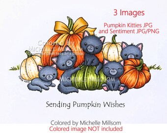 Digital Stamp, Digi Stamp, Digistamp, Pumpkin Kitties and Sentiment by Conie Fong, cat, kitty, kitties, fall, autumn, Halloween, birthday
