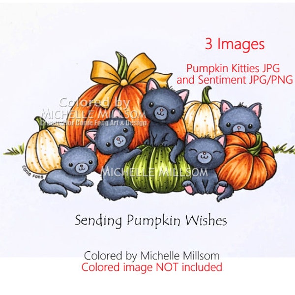 Digital Stamp, Digi Stamp, Digistamp, Pumpkin Kitties and Sentiment by Conie Fong, cat, kitty, kitties, fall, autumn, Halloween, birthday