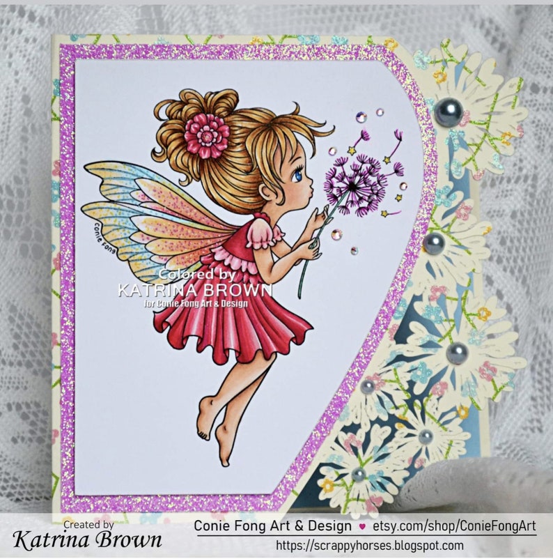 Digital Stamp, Digi Stamp, digistamp, Dandelion Wishes by Conie Fong, fairy, girl, Birthday, Get Well, Love, coloring page image 8