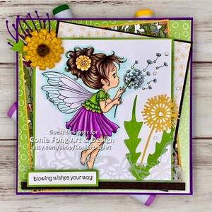 Digital Stamp, Digi Stamp, digistamp, Dandelion Wishes by Conie Fong, fairy, girl, Birthday, Get Well, Love, coloring page image 7