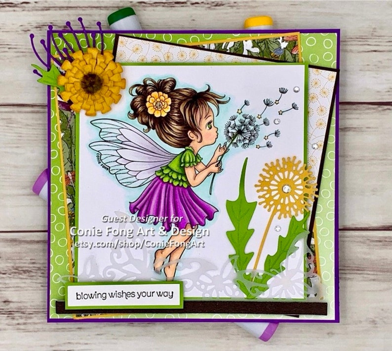 Digital Stamp, Digi Stamp, digistamp, Dandelion Wishes by Conie Fong, fairy, girl, Birthday, Get Well, Love, coloring page image 7