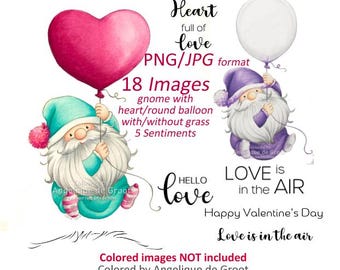 Digital Stamp, Digi Stamp, digistamp, Gnome With Balloon and Sentiment Bundle by Conie Fong, Valentine's Day, Love, Birthday, Mother's Day
