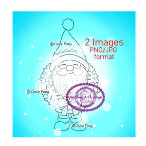 SALE Digital Stamp, Digi Stamp, digistamp, Wreath Gnome by Conie Fong, Christmas, gnomes, coloring page