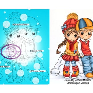 Digital Stamp, Digi Stamp, Digistamp, Winter SweetHearts Conie Fong, Coloring Page, Boy, Girl, Love, Valentines, Christmas, Anniversary