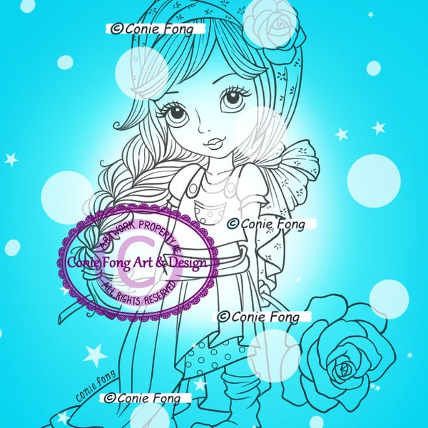 digital stamp, digi stamp, digistamp, Feeling Fabulous by Conie Fong, girl, flower, rose, scrapbooking, coloring page