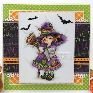 SALE Digital Stamp, Digi Stamp, digistamp, Priscilla Revised by Conie Fong, Halloween, Witch, Girl, children, coloring page image 2