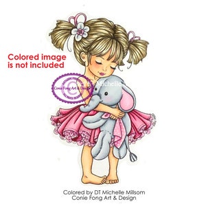 Digital Stamp, Digi Stamp, digistamp, Emma and Ellie by Conie Fong, Girl, elephant, children, coloring page, scrapbooking image 1