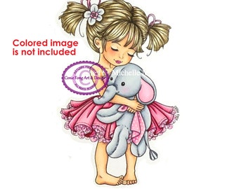 Digital Stamp, Digi Stamp, digistamp, Emma and Ellie by Conie Fong, Girl, elephant, children, coloring page, scrapbooking