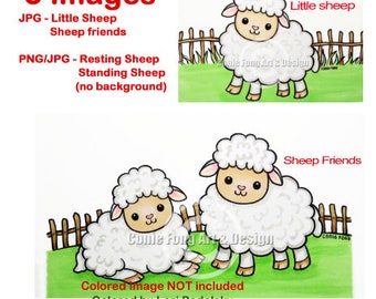 Digital stamp, digi stamp, digistamp, Sheep Friends Bundle  by Conie Fong, lamb, farm animals, Birthday, coloring page