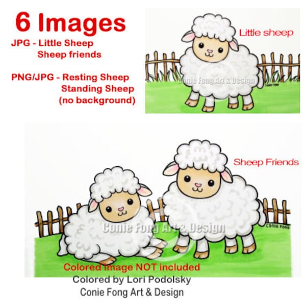 Digital stamp, digi stamp, digistamp, Sheep Friends Bundle  by Conie Fong, lamb, farm animals, Birthday, coloring page