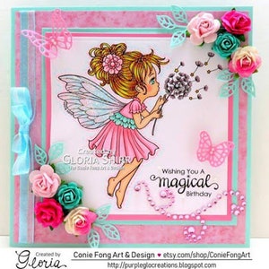 Digital Stamp, Digi Stamp, digistamp, Dandelion Wishes by Conie Fong, fairy, girl, Birthday, Get Well, Love, coloring page image 4