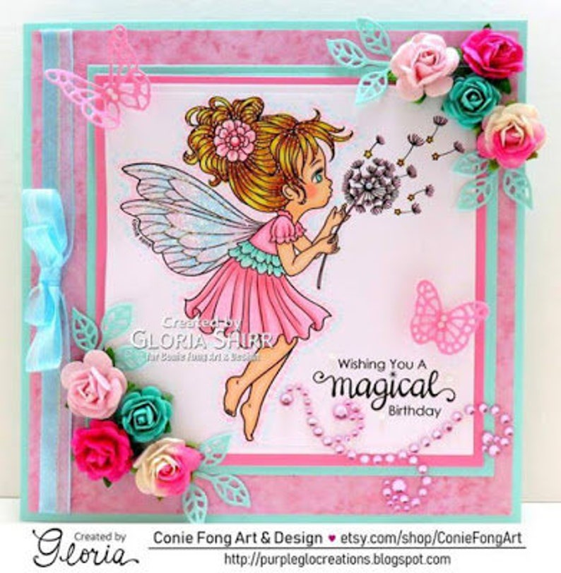 Digital Stamp, Digi Stamp, digistamp, Dandelion Wishes by Conie Fong, fairy, girl, Birthday, Get Well, Love, coloring page image 4